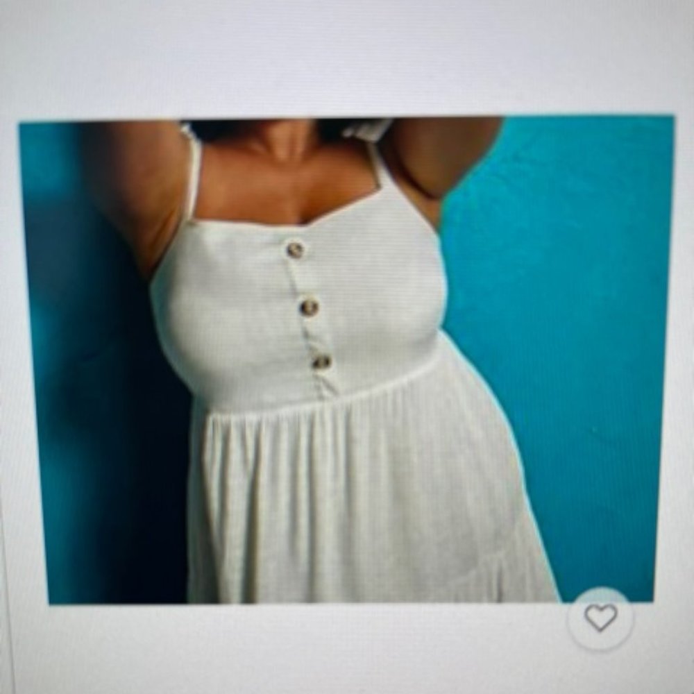 Torrid Textured Button Shirred Hem Skater Dress Adjustable Strap Ivory NWT